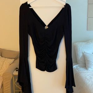 COPY - NWOT Black Free People Ruched Bell Sleeve Top Size S